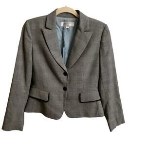 Tahari Arthur S. Levine Blazer Women's Size 4 Gray Blue Plaid Stretch Career